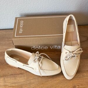 Dolce Vita Ivory Perforated Leather Loafers